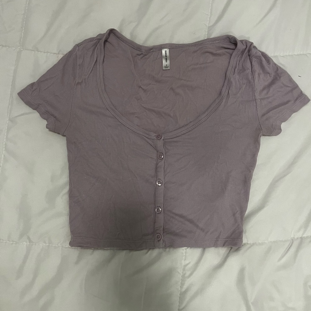 Sunday Best Aritzia Ribbed Button Front Crop Top Lilac Purple Size S